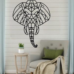Metal Wall Hanging Geo Elephant Head/Face, 20" x 16", BLK